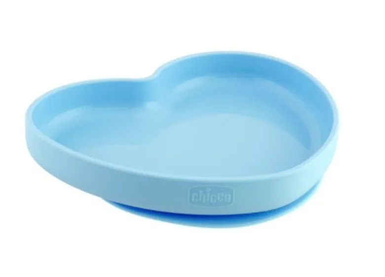 Chicco Take Eat Easy Piatto Cuore in Silicone con Ventosa 9m+ Colore Azzurro