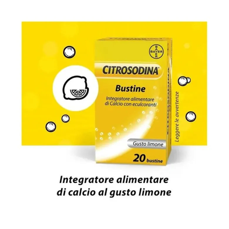 Citrosodina Effervescente Integratore Alimentare Digestivo con Calcio al Limone 20 Bustine