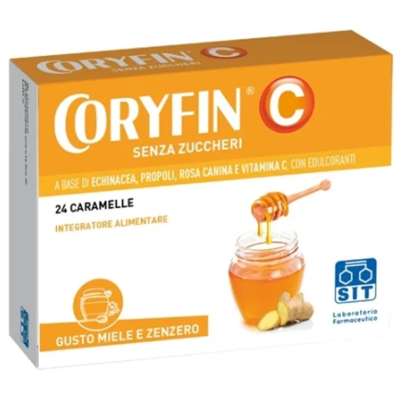 Coryfin C Senza zuccheri integratore alimentare 24 caramelle gusto miele e zenzero