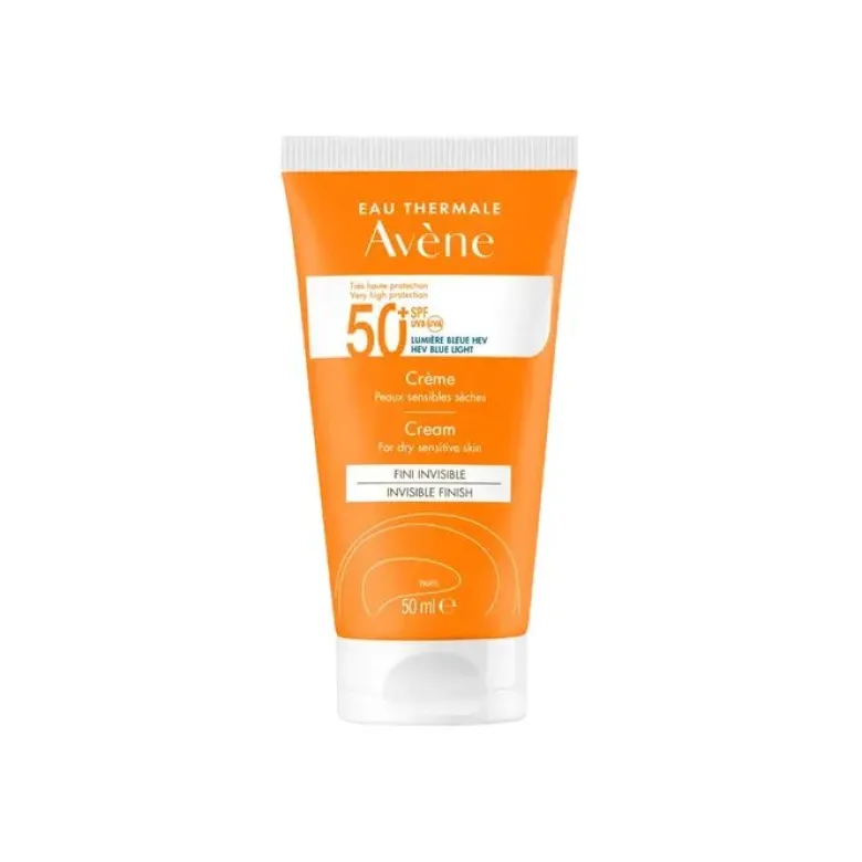 Crema SPF 50+ viso e collo, con profumo, indicata per pelli secche e sensibili soggette a scottature, offre una protezione solare motlo alta (UVA-UVB, luce blu visibile ad alta energia) e una sensazione di comfort immediato.