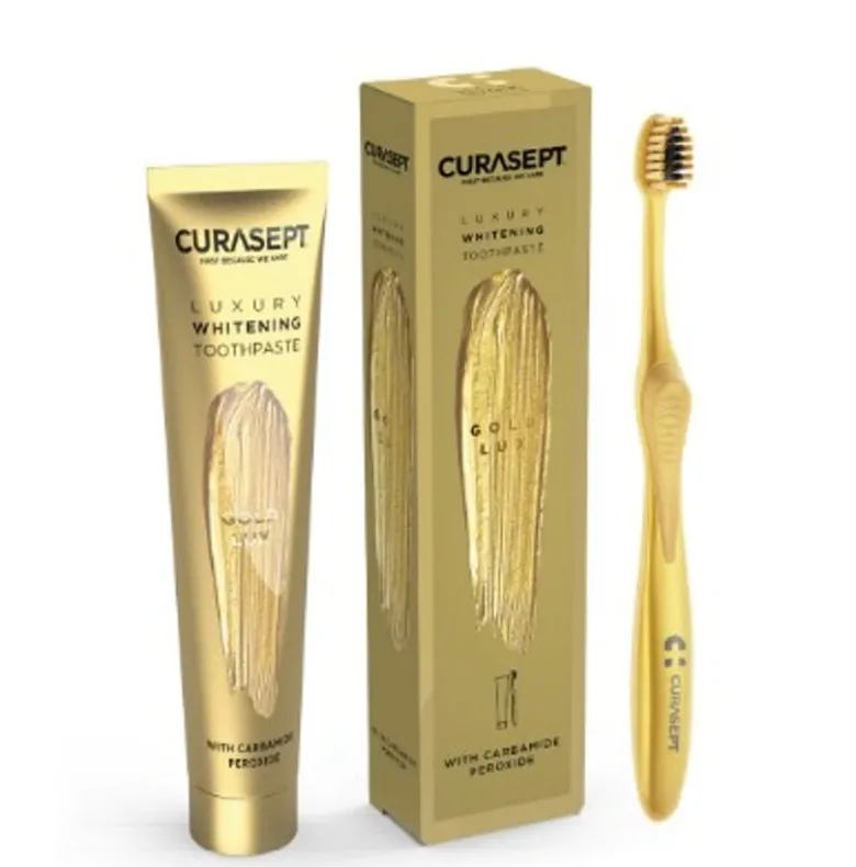 Curasept gold luxury dentifricio sbiancante 75ml+ spazzolino