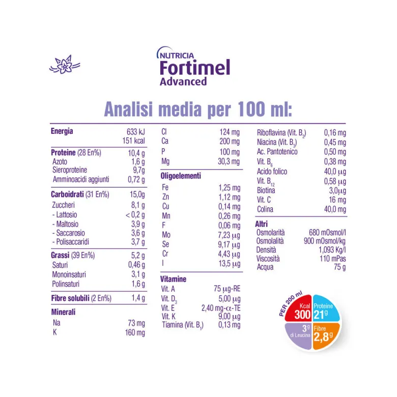 Danone Fortimel Advanced alimento iperproteico 4x200ml gusto vaniglia tropicale