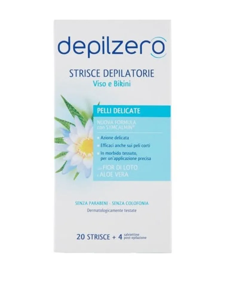 Depilzero Strisce Depilatorie viso e bikini 20 strisce +4 salviettine post-epilazione