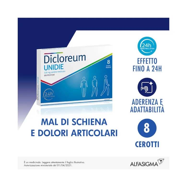 Dicloreum Unidie cerotto medicato 136mg ibuprofene 8 cerotti