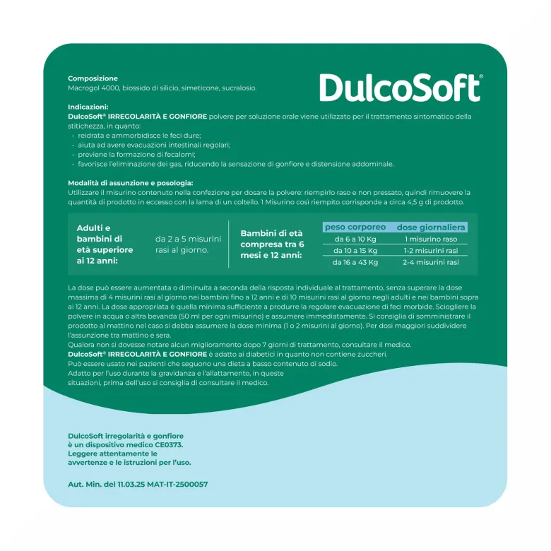 DulcoSoft Irregolarità e Gonfiore Lassativo Macrogol e Simeticone per Stitichezza e Pancia Gonfia 200g