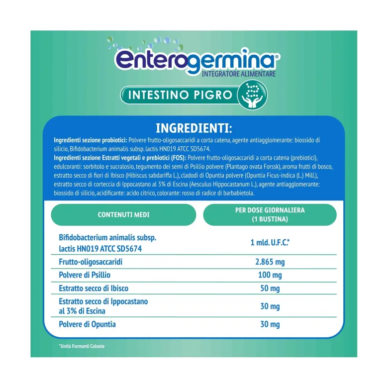 Enterogermina Intestino Pigro Fermenti Lattici Probiotici Prebiotici Integratore Regolarità Intestinale 10 Bustine