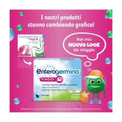 Enterogermina Viaggi Regolarità Intestinale Probiotici Vitamina A B12 B6 B9 e Vitamina D 12 Bustine