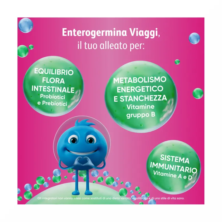 Enterogermina Viaggi Regolarità Intestinale Probiotici Vitamina A B12 B6 B9 e Vitamina D 12 Bustine