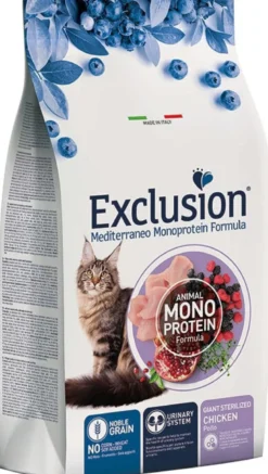 Exclusion Mediterraneo Monoprotein Noble Grain Giant Sterilized Per Gatti Sterilizzati Cibo Secco Pollo Per Gatti Sterilizzati 1,5kg