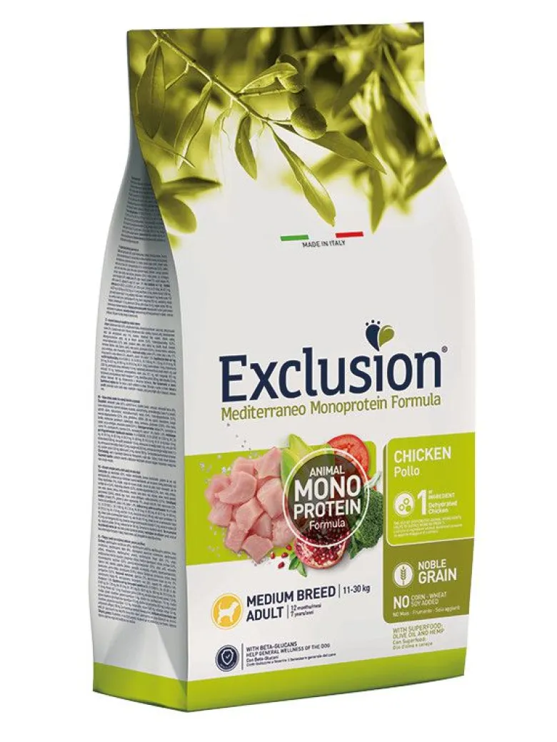 Exclusion Mediterraneo Monoprotein Noble Grain Crocchette Pollo Cani Taglia Media Sacco 3kg