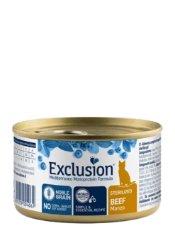 Exclusion Mediterraneo Monoprotein Noble Grain Umido Per Gatti Sterilizzati Al Manzo Lattina 85g