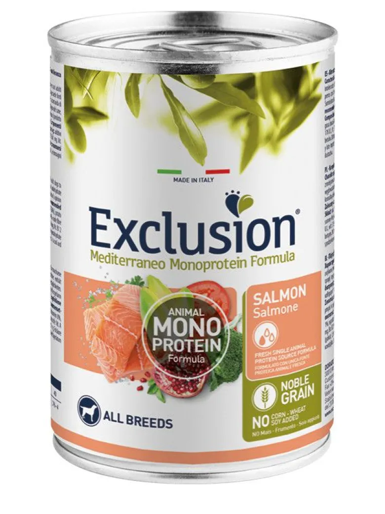 Exclusion Mediterraneo Monoprotein Noble Grain Umido Salmone Cani Adulti Lattina 400g
