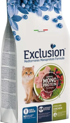 Exclusion Mediterraneo Monoprotein Noble Grain Cibo Secco Pollo Per Gatti Adulti Sterilizzati 12kg