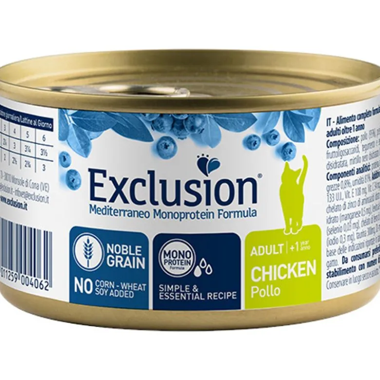 Exclusion Mediterraneo Monoprotein Noble Grain Umido Pollo Gatti Adulti Lattina 85g