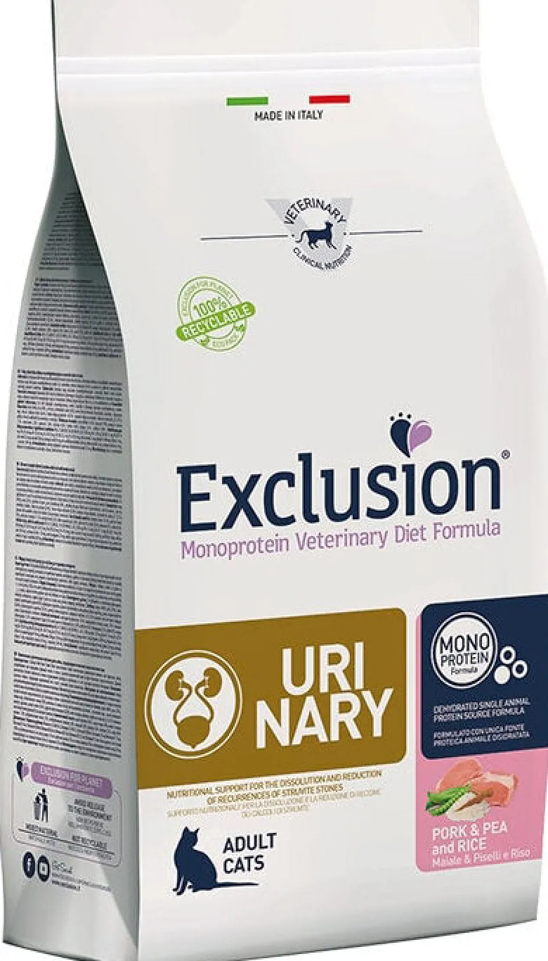 Exclusion Monoprotein Vet Diet Urinary Cibo Secco Maiale Piselli E Riso Per Gatti 1,5kg