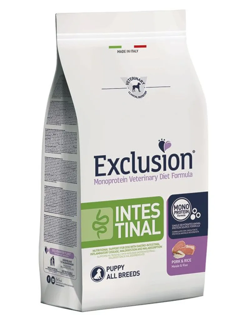 Exclusion Monoprotein Veterinary Diet Formula Intestinal Crocchette Suino/Riso Cuccioli Sacco 800g