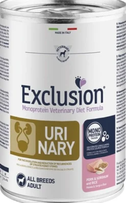 Exclusion Monoprotein Veterinary Diet Formula Urinary Umido Sorgo/Suino/Riso Cani 400g