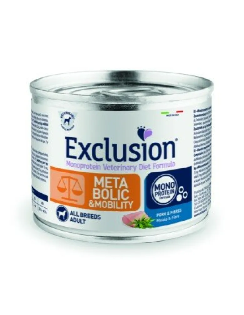 Exclusion Monoprotein Veterinary Die Metabolic&Mobility Cibo Umido Suino/Fibre Per Cani Lattina 200g