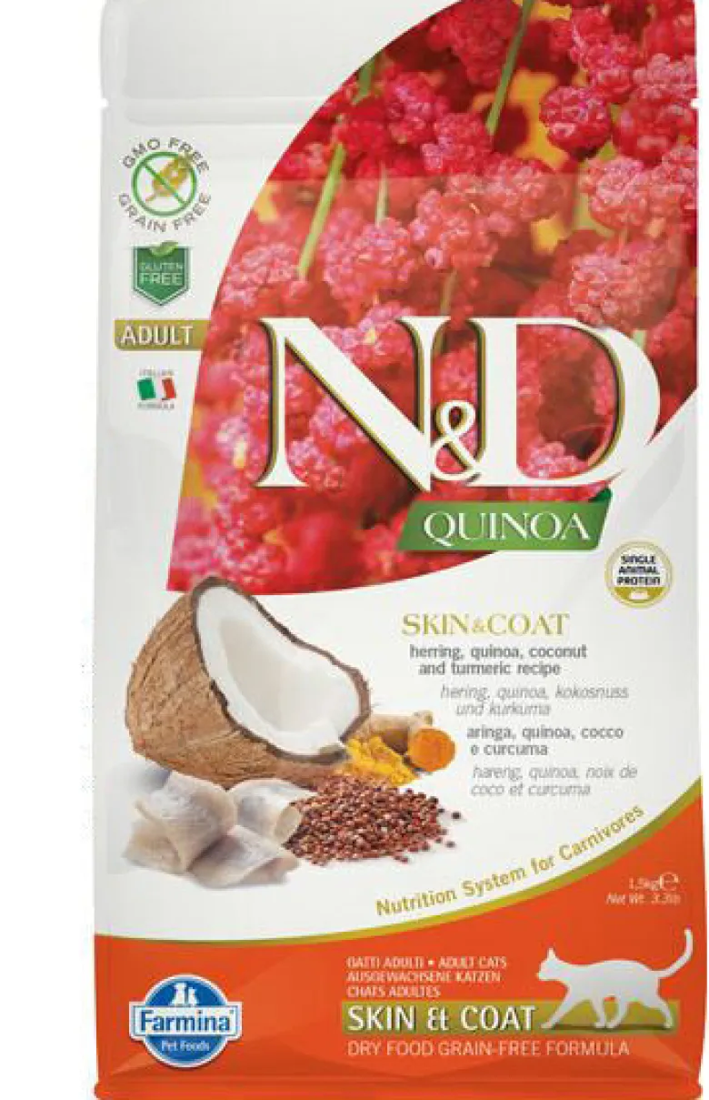 Farmina Natural & Delicious All Breed Quinoa Skin & Coat Aringa Grain Free Cibo Secco Per Gatti 1,5kg