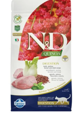 Farmina Natural & Delicious Quinoa Digestion Agnello Grain Free Cibo Secco Per Gatti 1,5kg