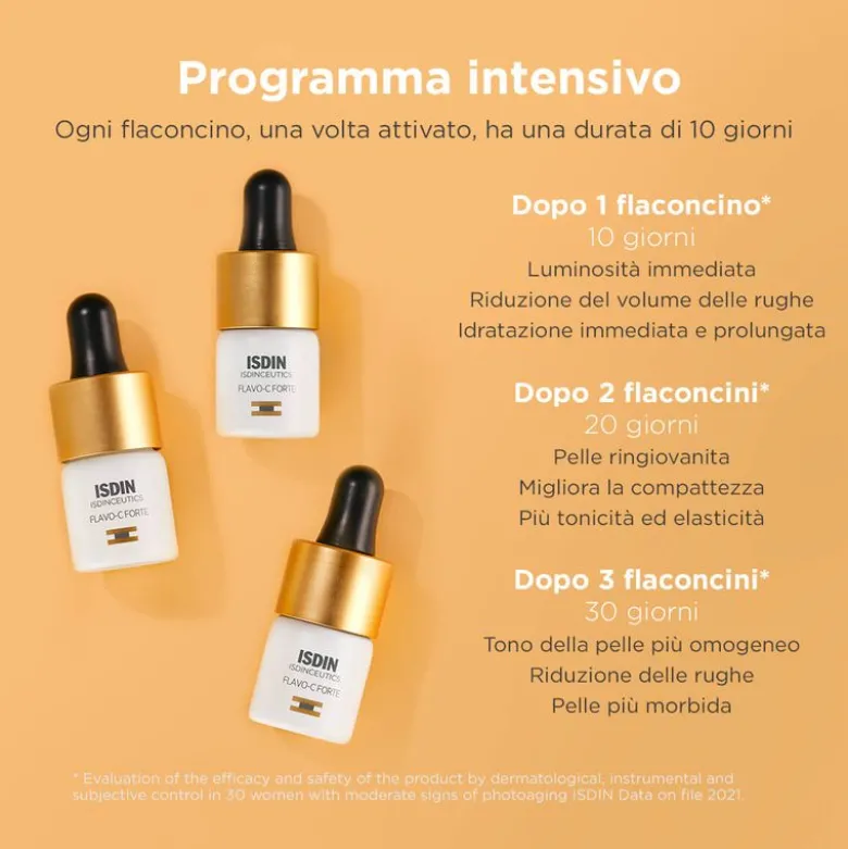 Flavo-C Forte è un potente siero viso intensivo con il 15% di vitamina C pura e fresca che rivitalizza, illumina e aiuta a ridurre i segni di affaticamento della pelle.