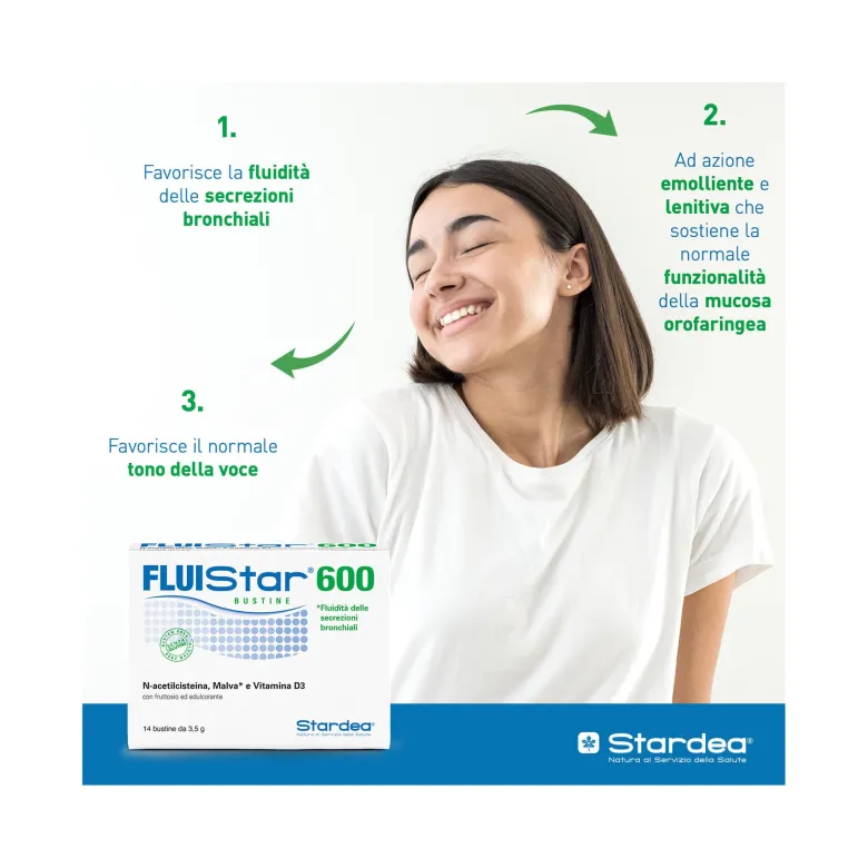 Fluistar 600 integratore alimentare utile per il benessere delle vie respiratorie 14 bustine