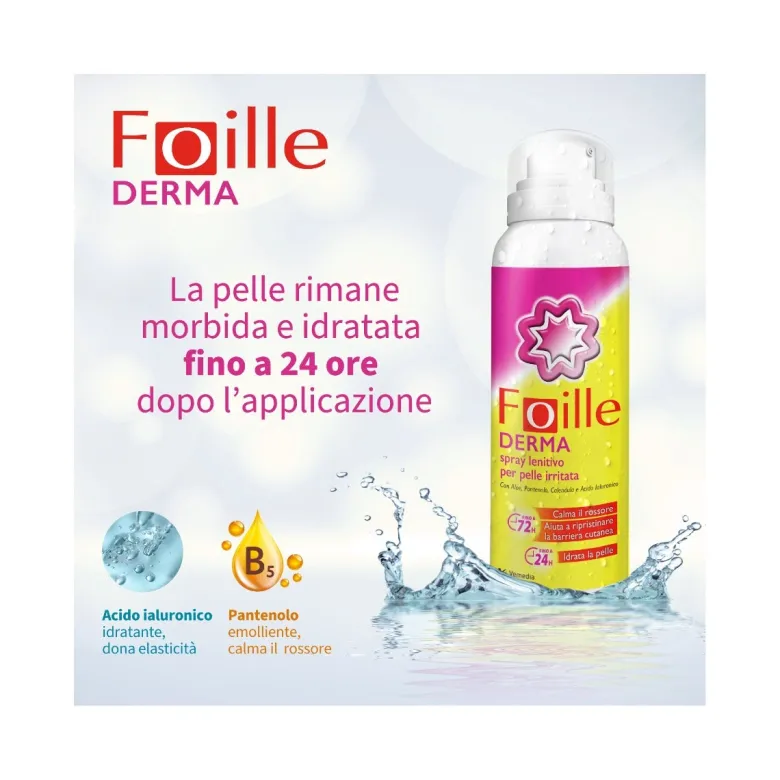 Foille Derma Spray riparatore cutaneo, doposole per pelle arrossata e secca, erogazione anche sottosopra 150ml