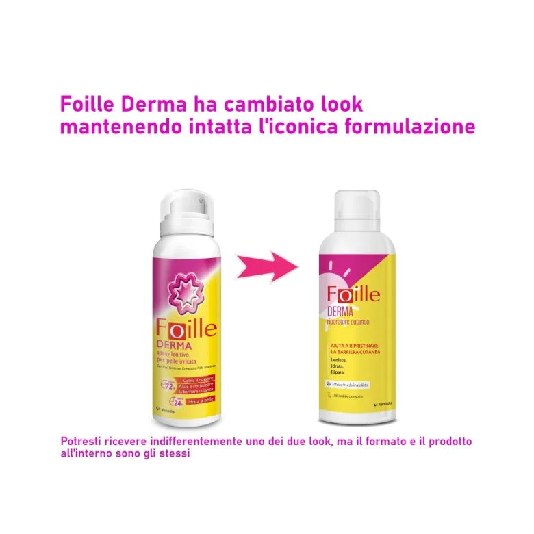 Foille Derma Spray riparatore cutaneo, doposole per pelle arrossata e secca, erogazione anche sottosopra 150ml