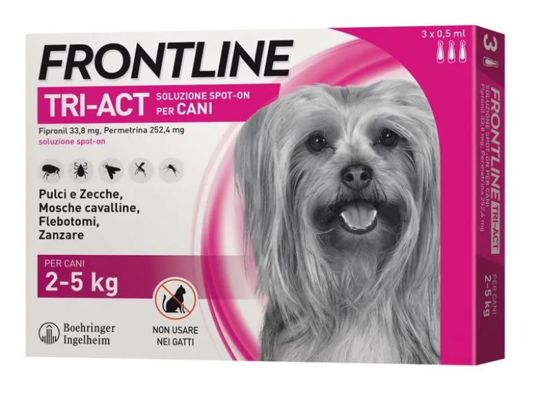 Frontline Tri-Act antiparassitario per Cani 2-5 Kg 3 fiale