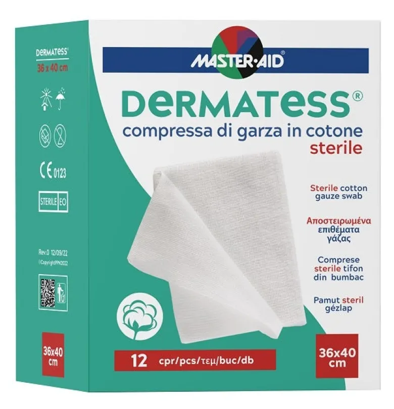 Garza Compressa Master-aid Dermatess Cotone 36x40cm 12 Pezzi