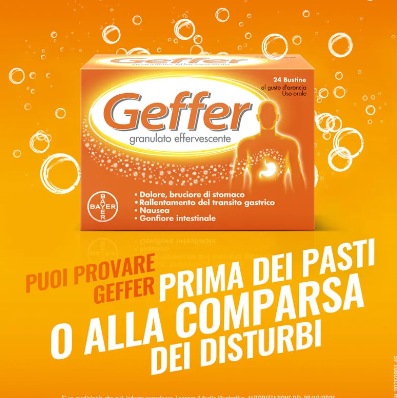 Geffer Granulato Effervescente Antiacido contro Bruciore di Stomaco Nausea e Gonfiore 24 Bustine