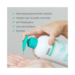 Gel da bagno Syndet con agenti antimicrobici, ideale per un’igiene rispettosa della pelle e per limitare la proliferazione di microrganismi.