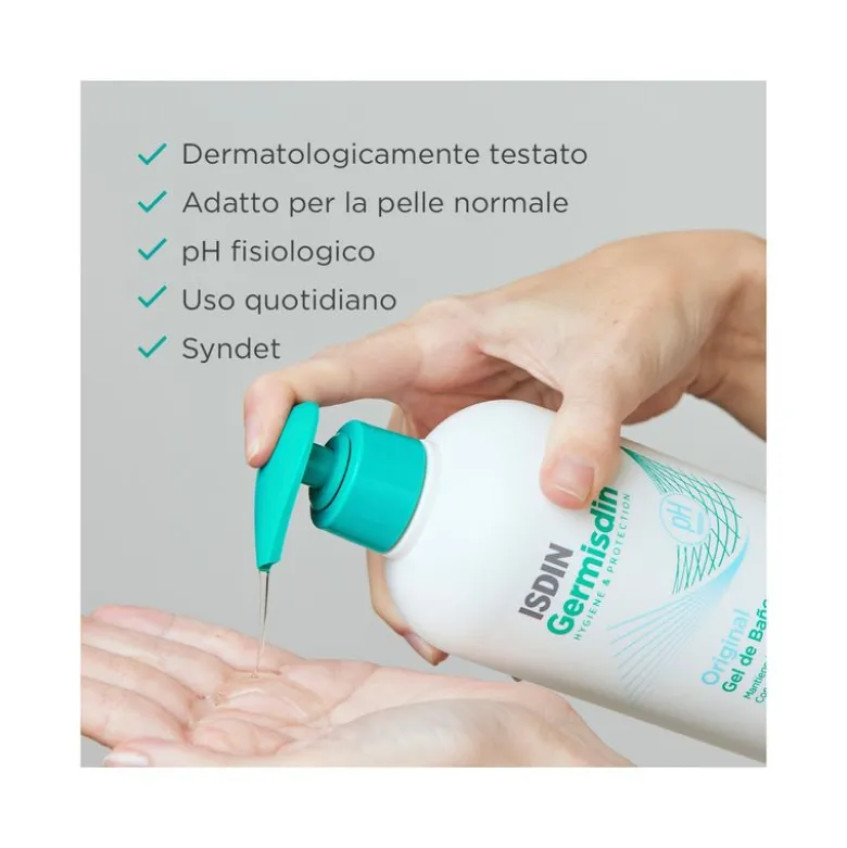 Gel da bagno Syndet con agenti antimicrobici, ideale per un’igiene rispettosa della pelle e per limitare la proliferazione di microrganismi.