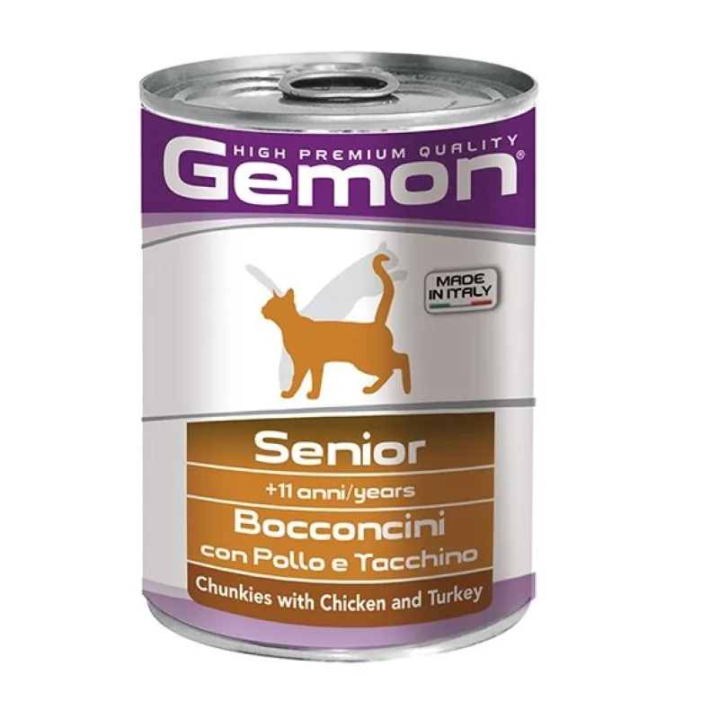 Gemon Bocconcini Pollo E Tacchino Cibo Umido Gatti Età Avanzata Barattolo 415 g