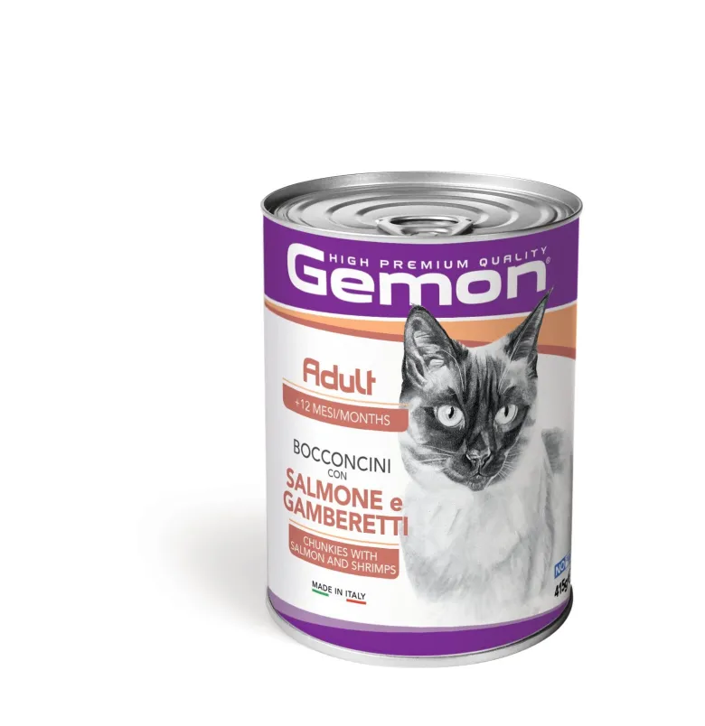 Gemon Bocconcini Salmone E Gamberetti Cibo Umido Gatti Adulti Barattolo 400 g
