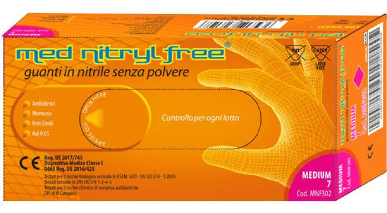 Guanto in Nitrile Senza Polvere Lubrificante Med Nitryl Free m 100 Pezzi