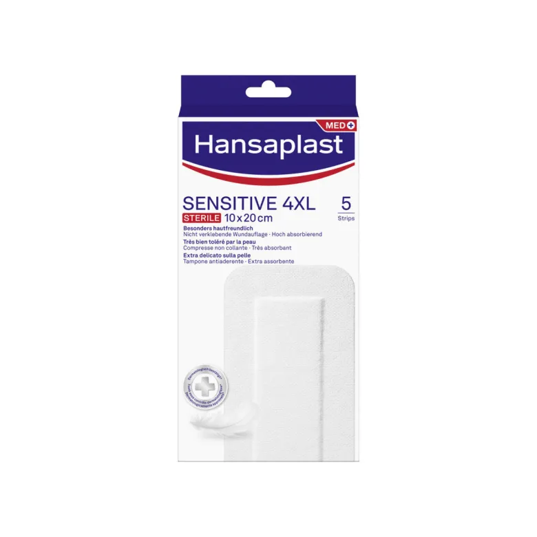 Hansaplast Cerotti Sensitive 4XL Medicazione Per Ferite Medio Grandi 5 Pezzi 10x20cm