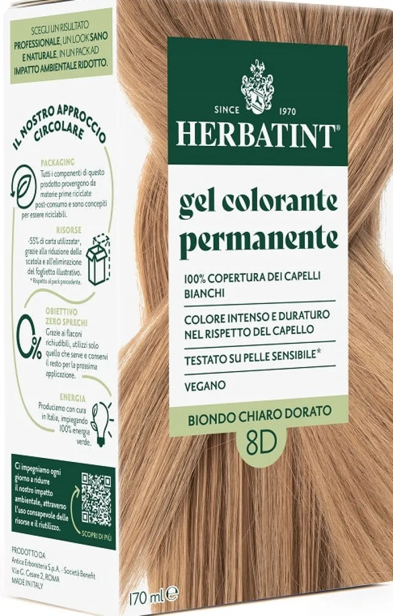 Herbatint Tinta Capelli Gel Permanente 8d Biondo Chiaro Dorato 170 ml