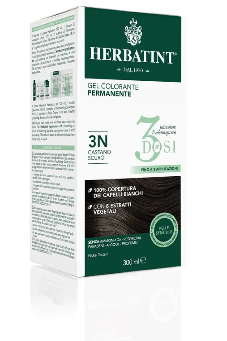 Herbatint Tinta per Capelli Gel Colorante Permanente 3Dosi 3N Castano Scuro 300ml