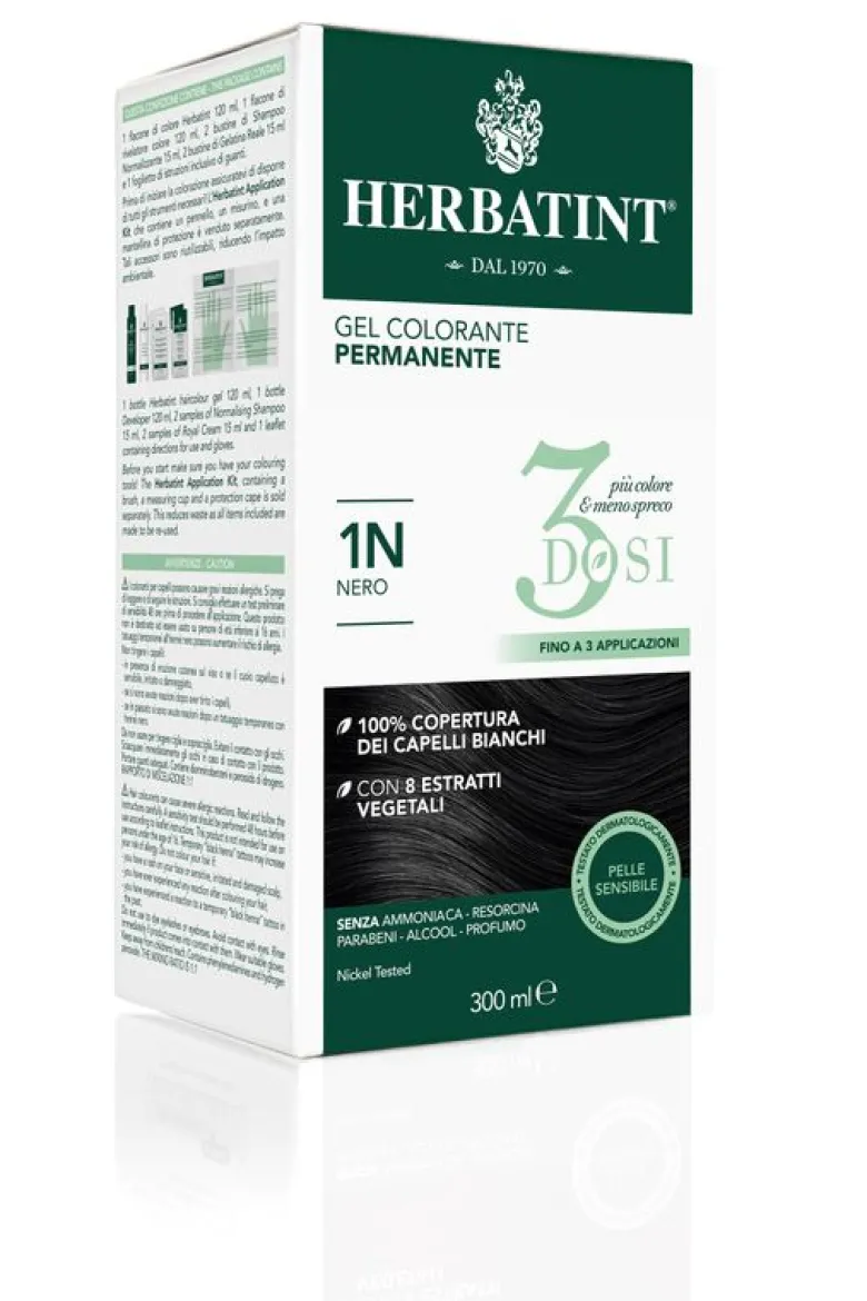 Herbatint Tinta per Capelli Gel Colorante Permanente 3Dosi 1N Nero 300ml