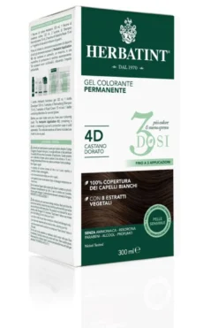 Herbatint Tinta per Capelli Gel Colorante Permanente 3Dosi 4D Castano Dorato 300ml