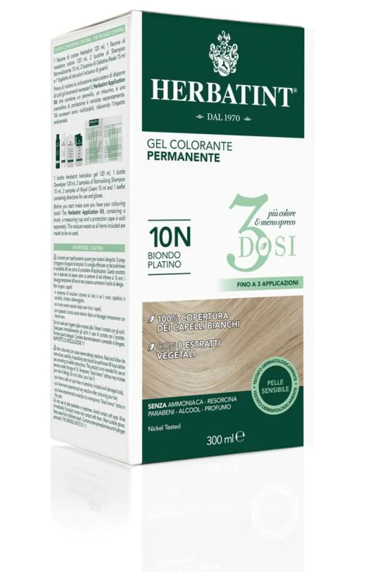 Herbatint Tinta per Capelli Gel Colorante Permanente 3Dosi 10N Biondo Platino 300ml