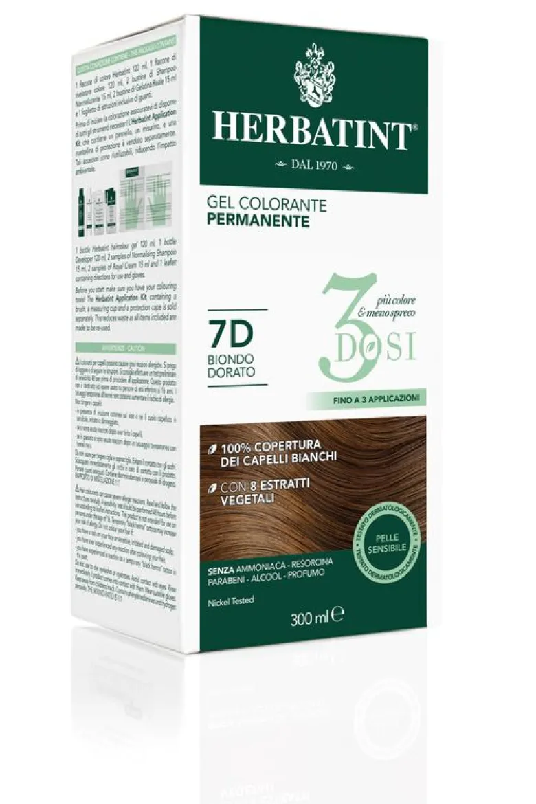 Herbatint Tinta per Capelli Gel Colorante Permanente 3Dosi 7D Biondo Dorato 300ml