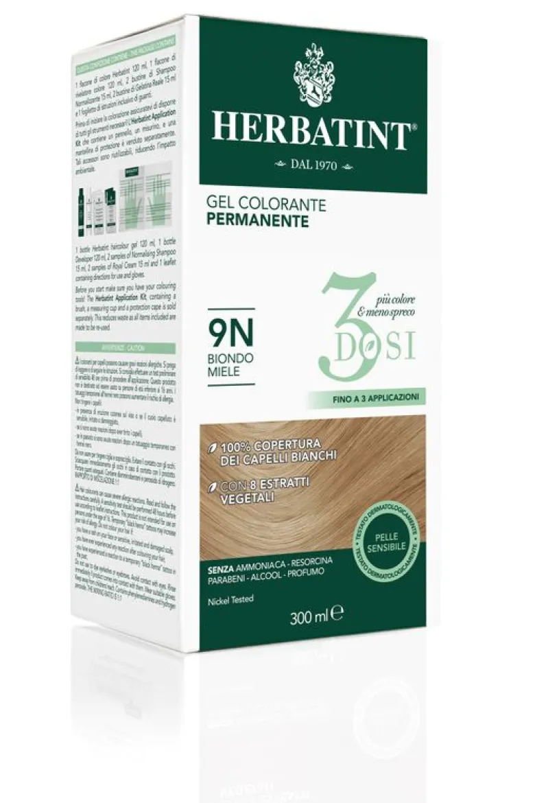Herbatint Tinta per Capelli Gel Colorante Permanente 3Dosi 9N Biondo Miele 300ml