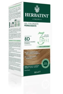 Herbatint Tinta per Capelli Gel Colorante Permanente 3Dosi 8D Biondo Chiaro Dorato 300ml