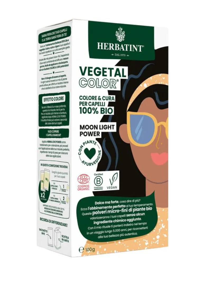 Herbatint Vegetal Color Tinta per capelli 100% Vegetale e bio MOON LIGHT POWER Nero 100gr
