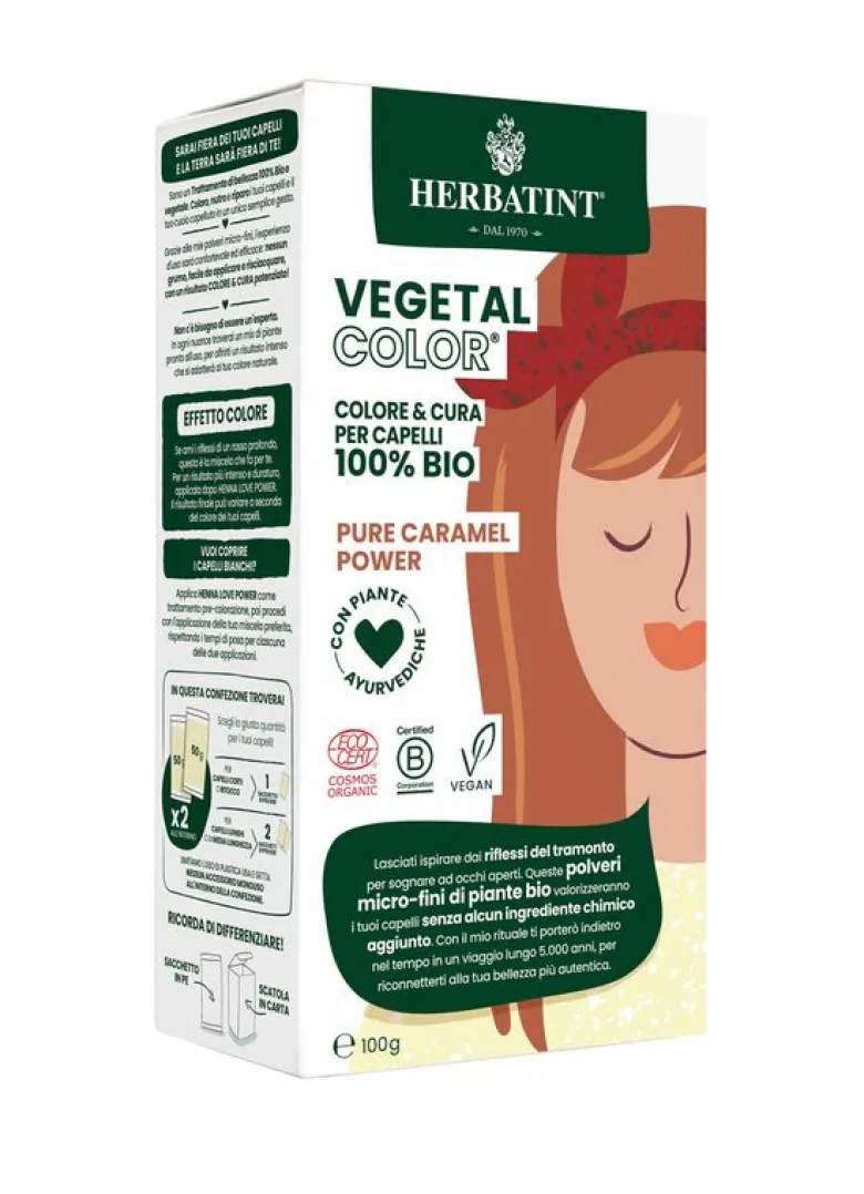 Herbatint Vegetal Color Tinta per capelli 100% Vegetale e bio PURE CARAMEL POWER Caramello 100gr