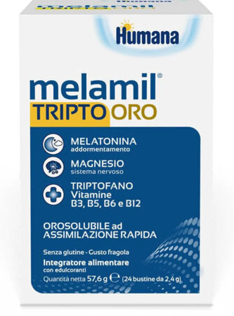 Humana Melamil Tripto Oro contribuisce a prendere sonno 24 bustine gusto fragola