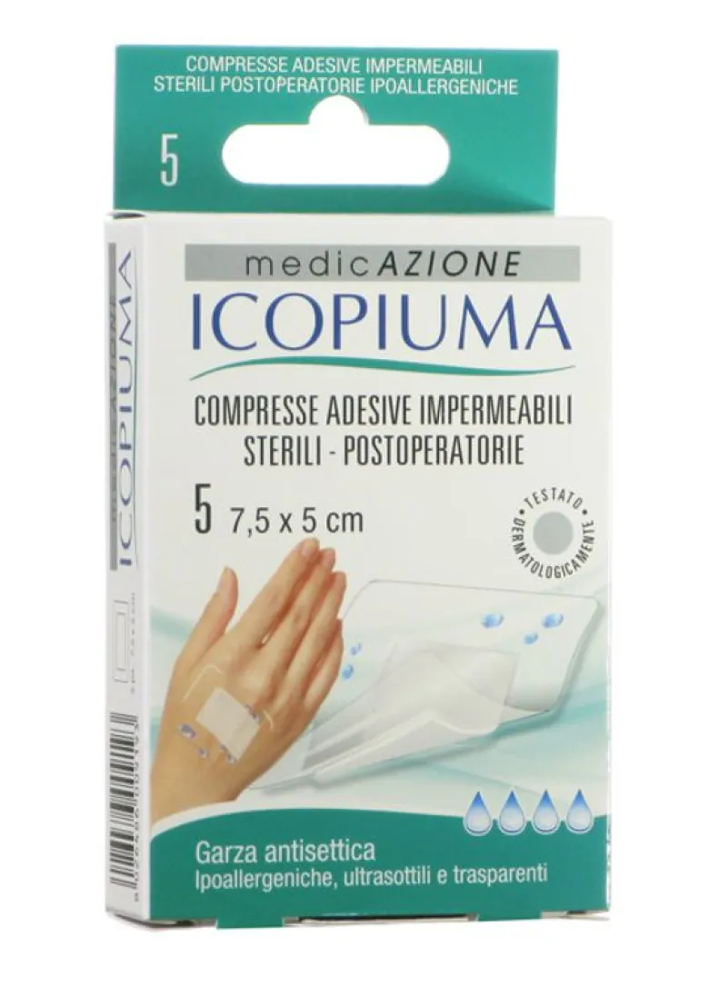 Icopiuma compresse adesive impermeabili sterili post-operatorie 7,5x5 cm 5 pz