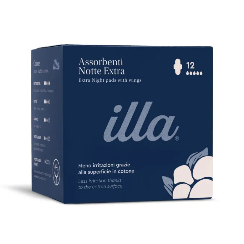 Illa care assorbenti notte extra 100% cotone 12 pezzi